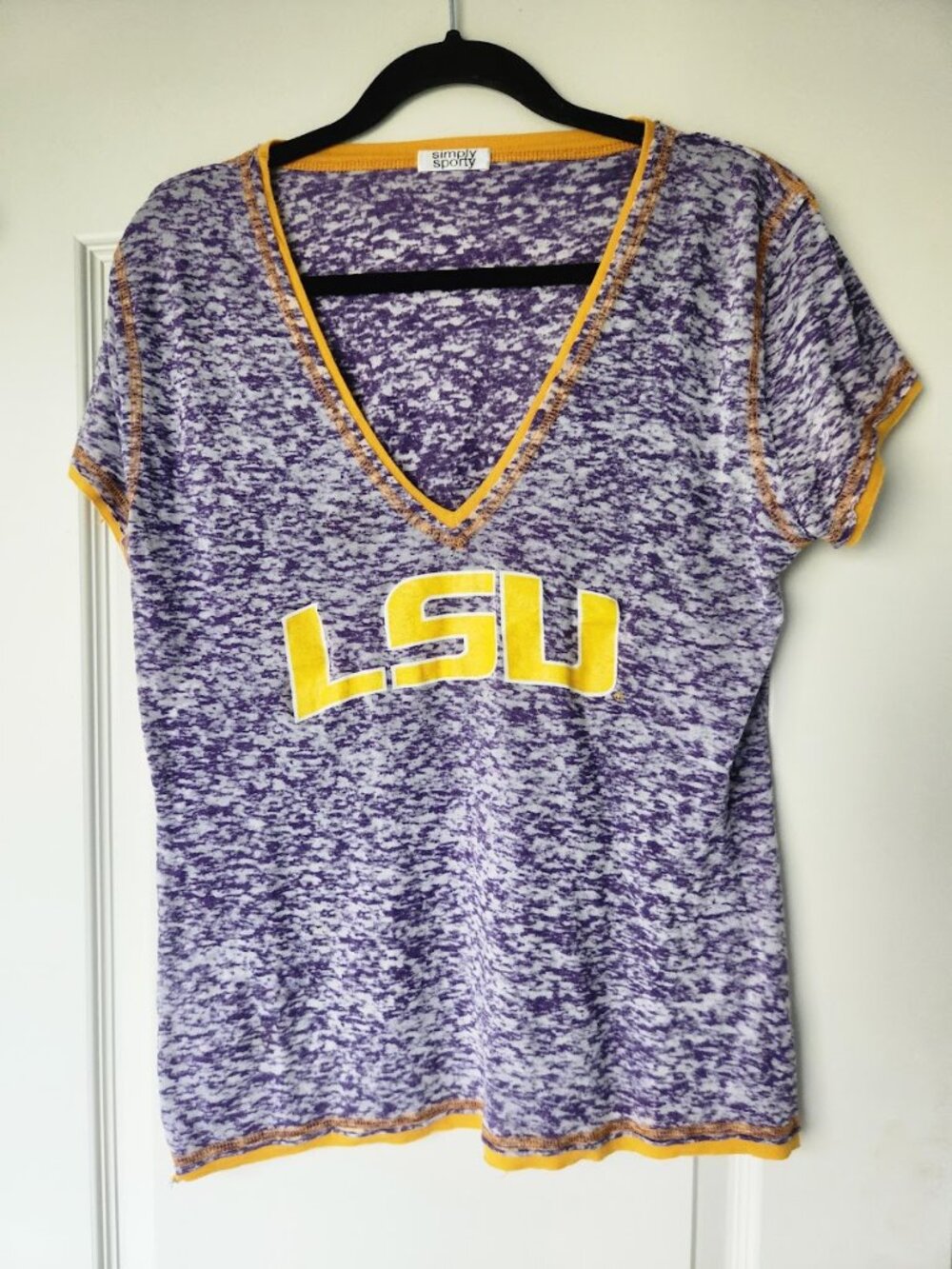 LSU Tigers Simply Sporty Women's XXL Purple Gold V Neck Burnout T Shirt USA